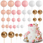 ASTARON 32 Pcs Ball Cake Topper Decorations – Rose Gold & Pink Foam Ball Toppers for Weddings & Parties