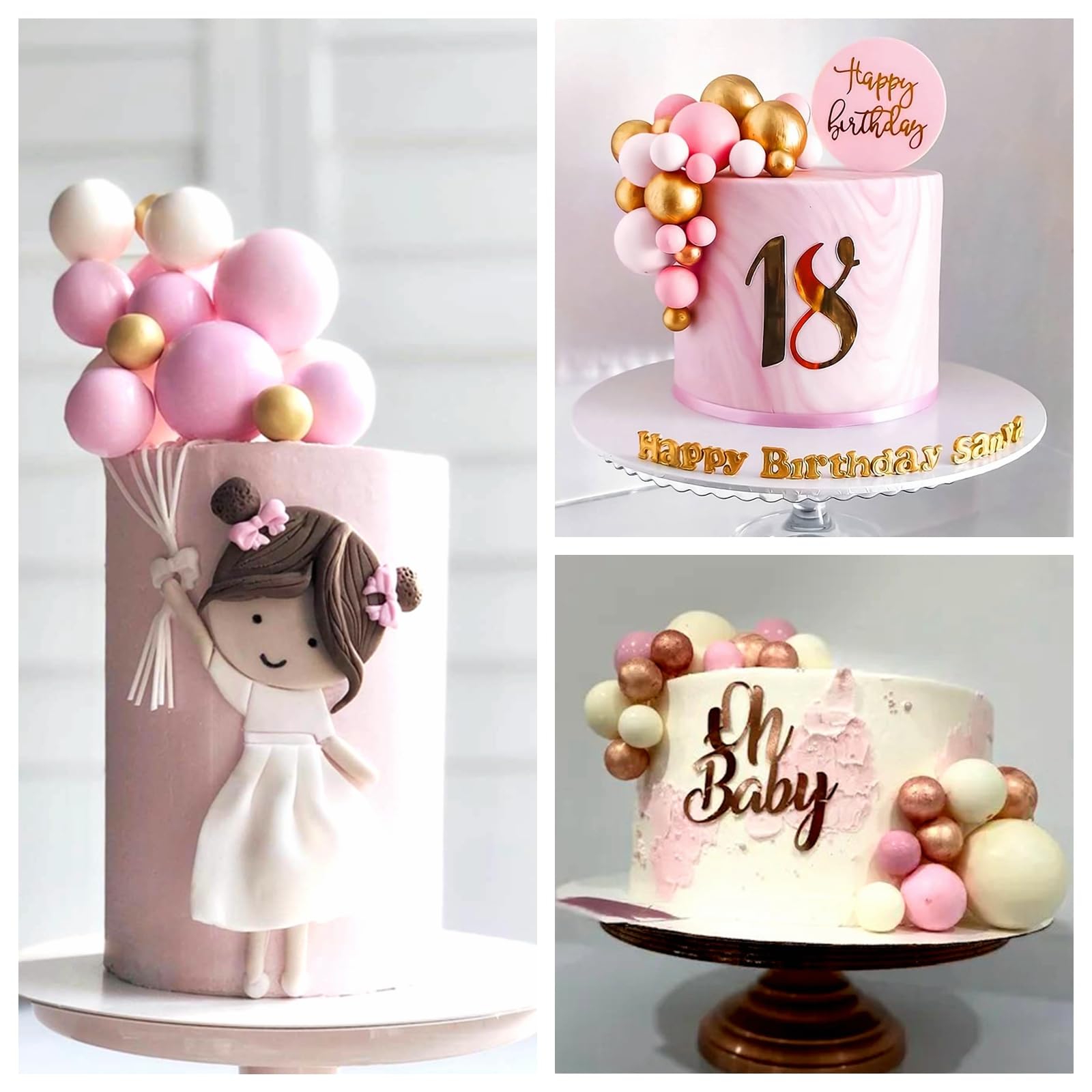ASTARON 32 Pcs Ball Cake Topper Decorations – Rose Gold & Pink Foam Ball Toppers for Weddings & Parties