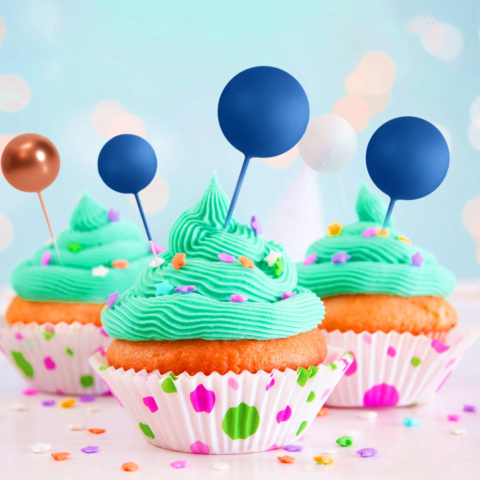 ASTARON 20 Pcs Royal Blue Ball Cake Topper Decorations | Graduation, Wedding, Birthday