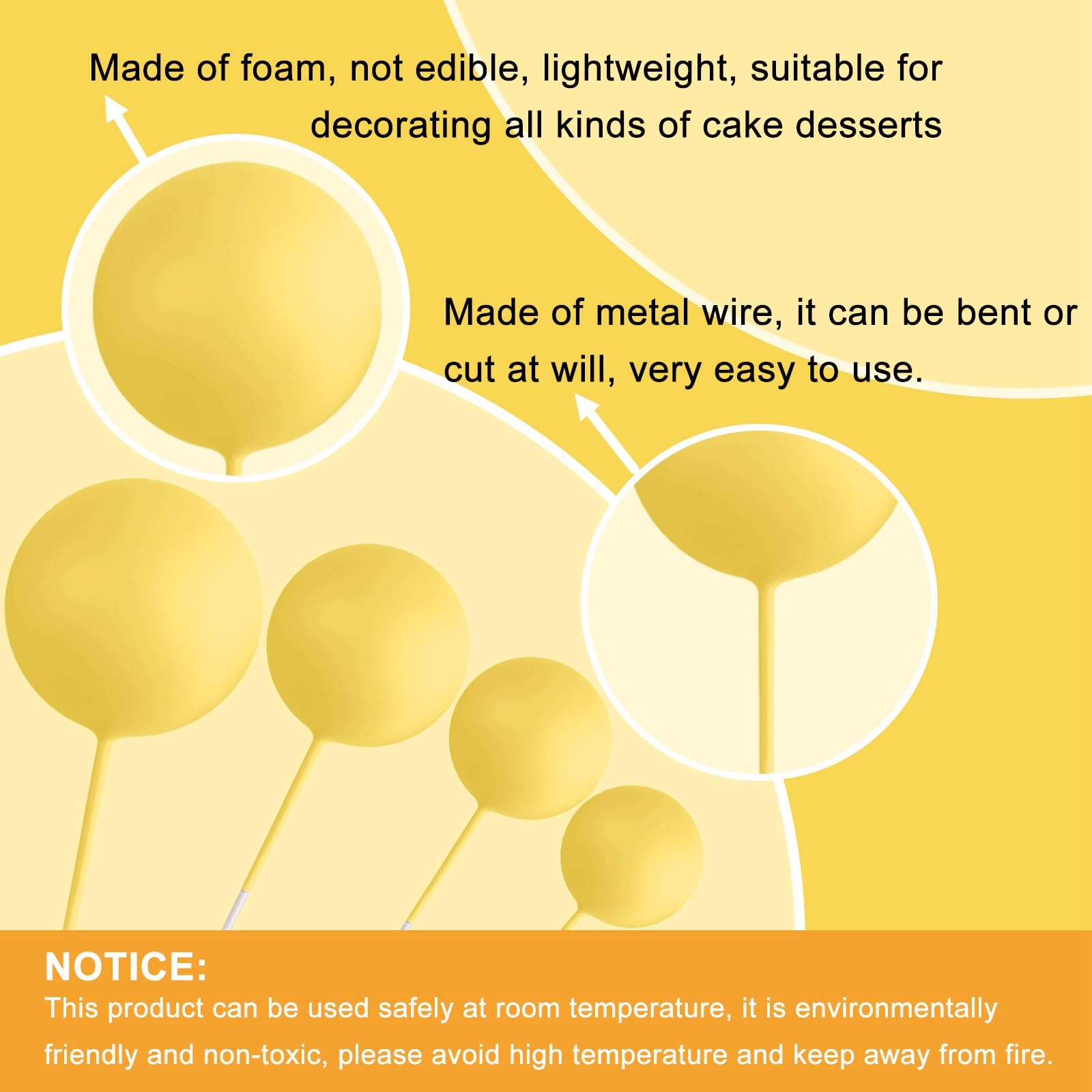 ASTARON 20-Pack Yellow Ball Cake Toppers – Ready-to-Use Mini Balloons for Cakes