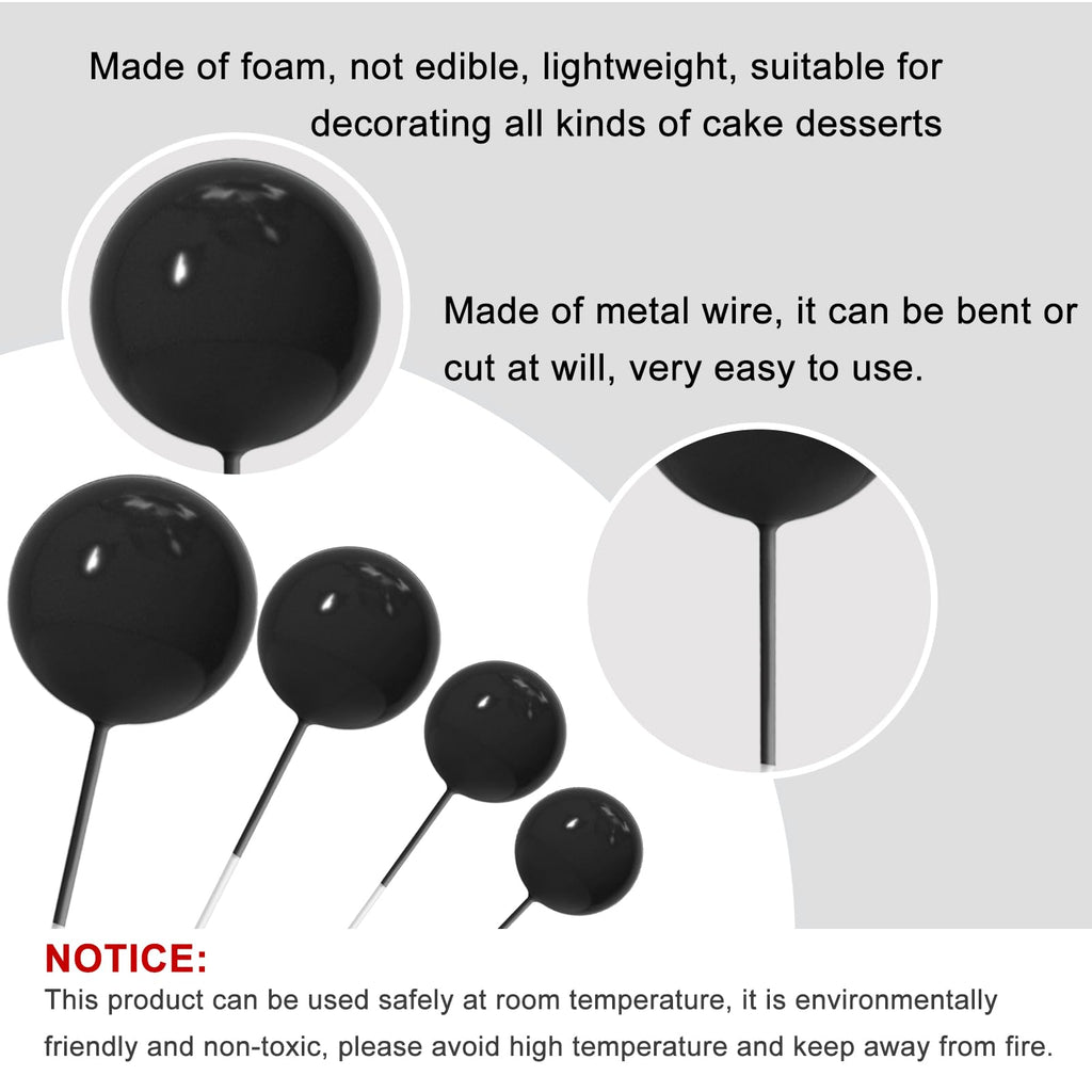 ASTARON 20 Pcs Ball Cake Toppers – Black Mini Ball Decorations for Cakes & Desserts
