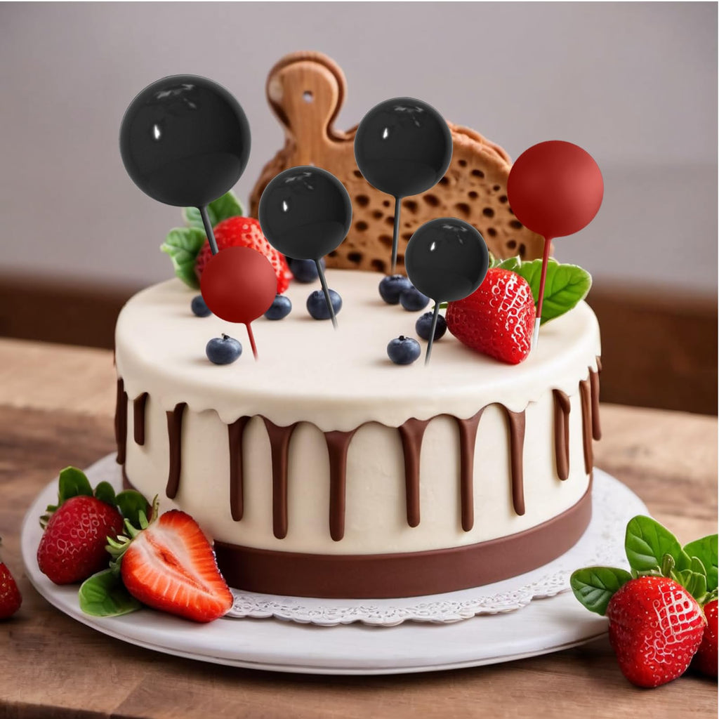 ASTARON 20 Pcs Ball Cake Toppers – Black Mini Ball Decorations for Cakes & Desserts
