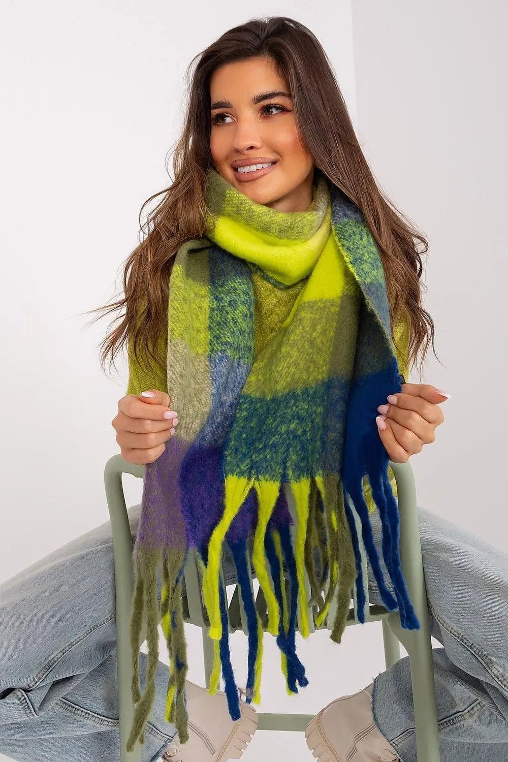 AT long colorful plaid scarf