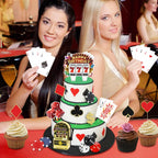 Atiloy 24-Piece Casino Cake Topper Set – Mini Slot Machine, Poker & Dice Cupcake Toppers