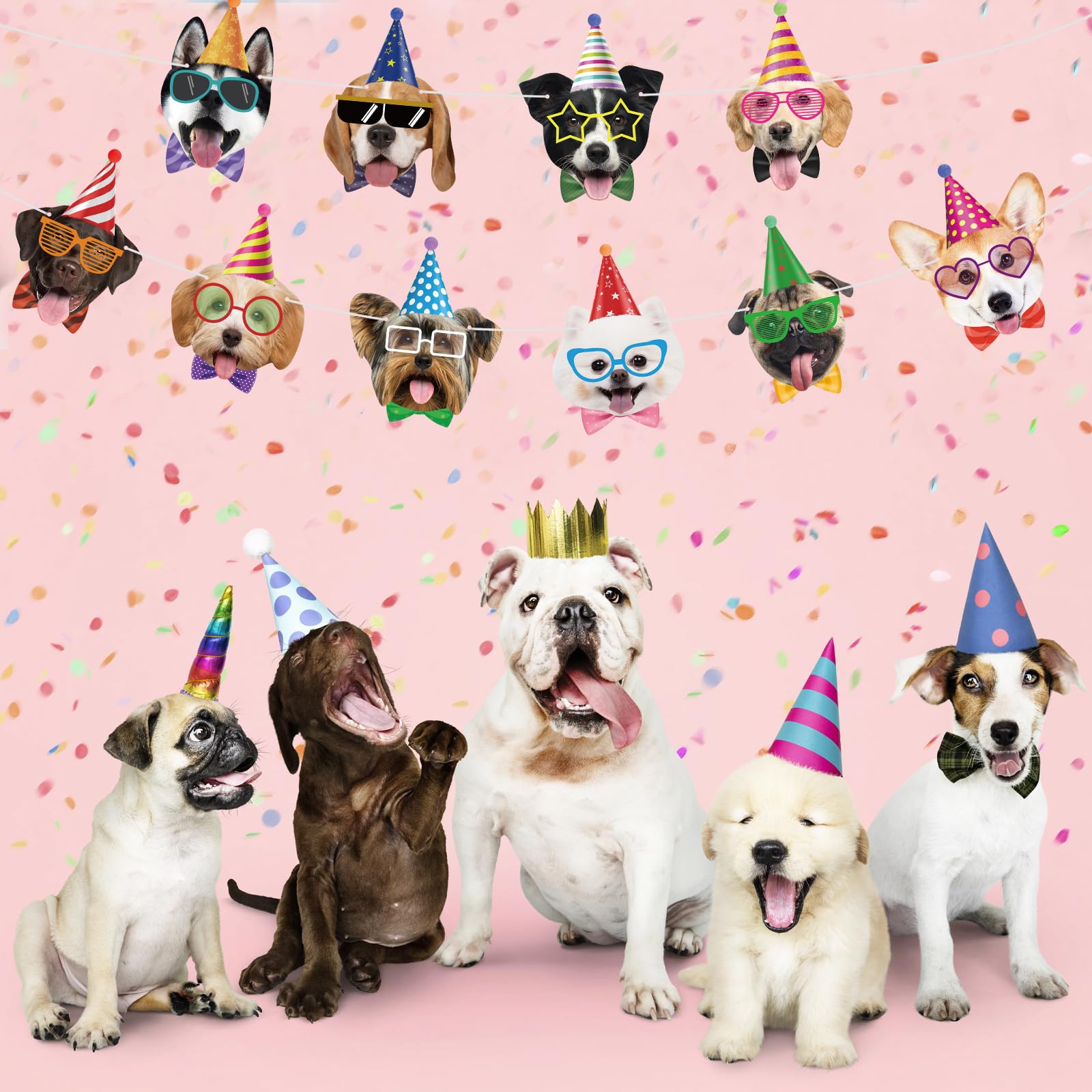 Atiloy Dog Birthday Banner – Puppy Party Garland with Dog Faces | Kids Party Decor