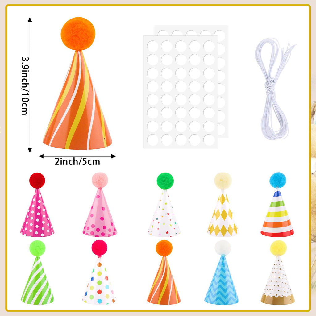 Atiloy 10-Pcs Colorful Mini Party Hats for Stuffed Animals, Pets & Baby