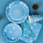 Atonofun Frozen Birthday Party Supplies — Snowflake Plates & Napkins, Cups & Forks for 24