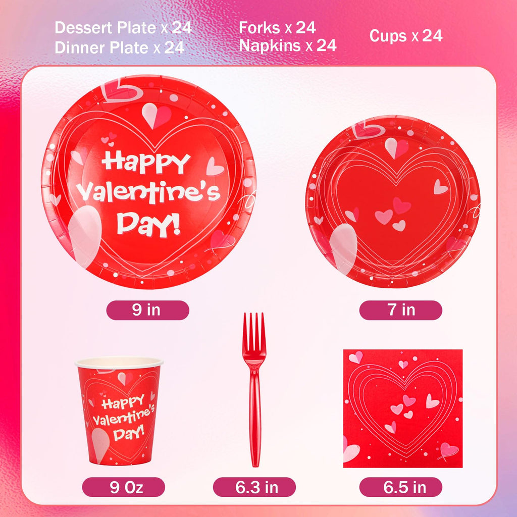 Atonofun Valentines Day Party Supplies – 24-Guest Tableware Set (Plates, Cups, Napkins, Forks) for Valentine’s Day, Engagements & Anniversary Celebrations