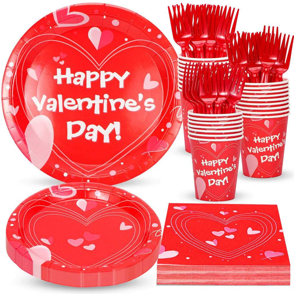 Atonofun Valentines Day Party Supplies – 24-Guest Tableware Set (Plates, Cups, Napkins, Forks) for Valentine’s Day, Engagements & Anniversary Celebrations