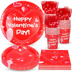 Atonofun Valentines Day Party Supplies – 24-Guest Tableware Set (Plates, Cups, Napkins, Forks) for Valentine’s Day, Engagements & Anniversary Celebrations