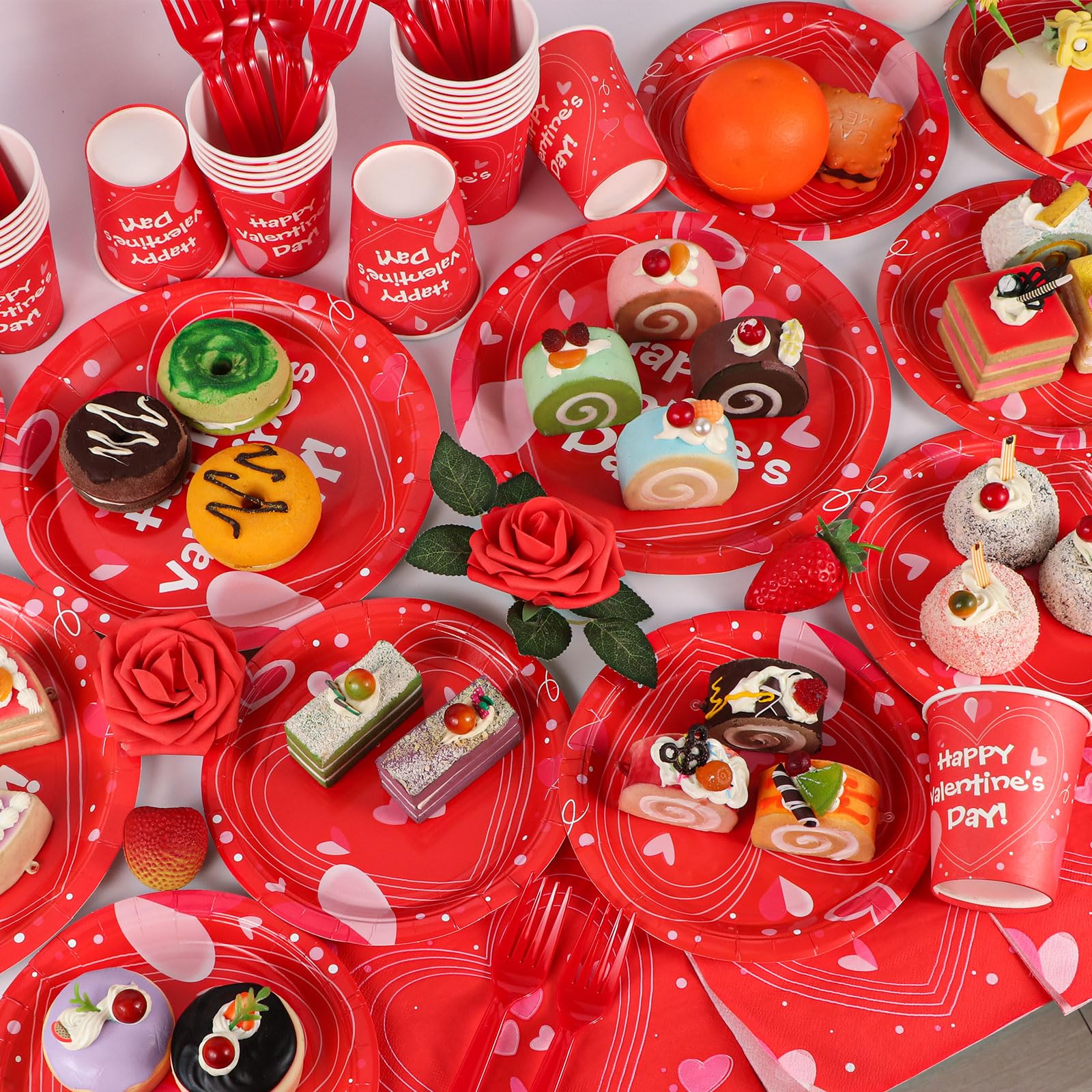 Atonofun Valentines Day Party Supplies – 24-Guest Tableware Set (Plates, Cups, Napkins, Forks) for Valentine’s Day, Engagements & Anniversary Celebrations