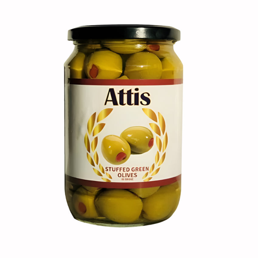 Attis Premium Mediterranean Pitted Green Olives Stuffed with Red Pepper Jar 720ml