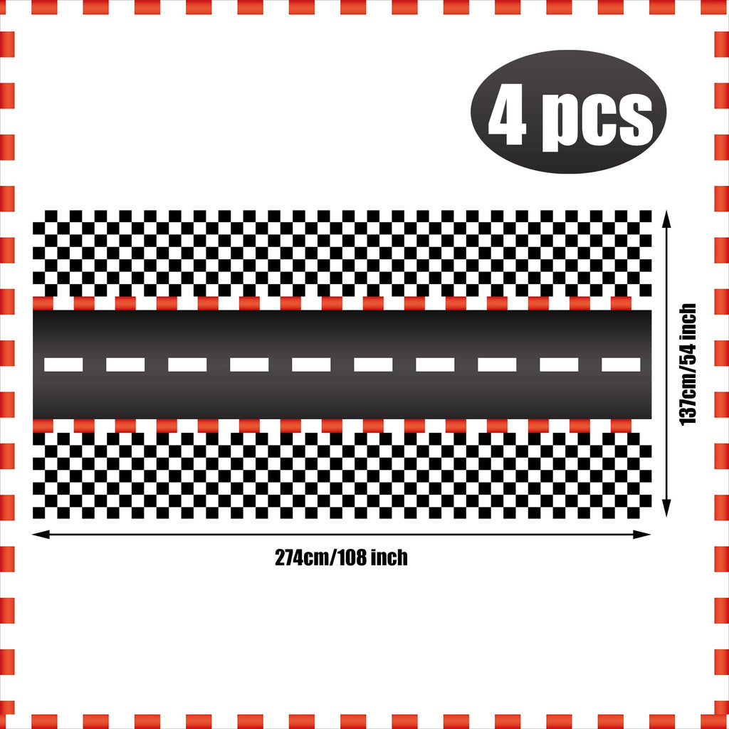 Augisteen 4 Pcs Racing Car Tablecloths – Black Checkered Racetrack Theme, 54 x 108 Inch, Disposable Party Table Covers