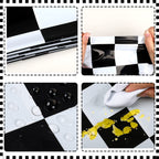 Augisteen 4 Pcs Racing Car Tablecloths – Black Checkered Racetrack Theme, 54 x 108 Inch, Disposable Party Table Covers