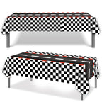 Augisteen 4 Pcs Racing Car Tablecloths – Black Checkered Racetrack Theme, 54 x 108 Inch, Disposable Party Table Covers