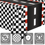 Augisteen 4 Pcs Racing Car Tablecloths – Black Checkered Racetrack Theme, 54 x 108 Inch, Disposable Party Table Covers