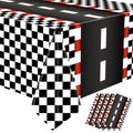Augisteen 4 Pcs Racing Car Tablecloths – Black Checkered Racetrack Theme, 54 x 108 Inch, Disposable Party Table Covers