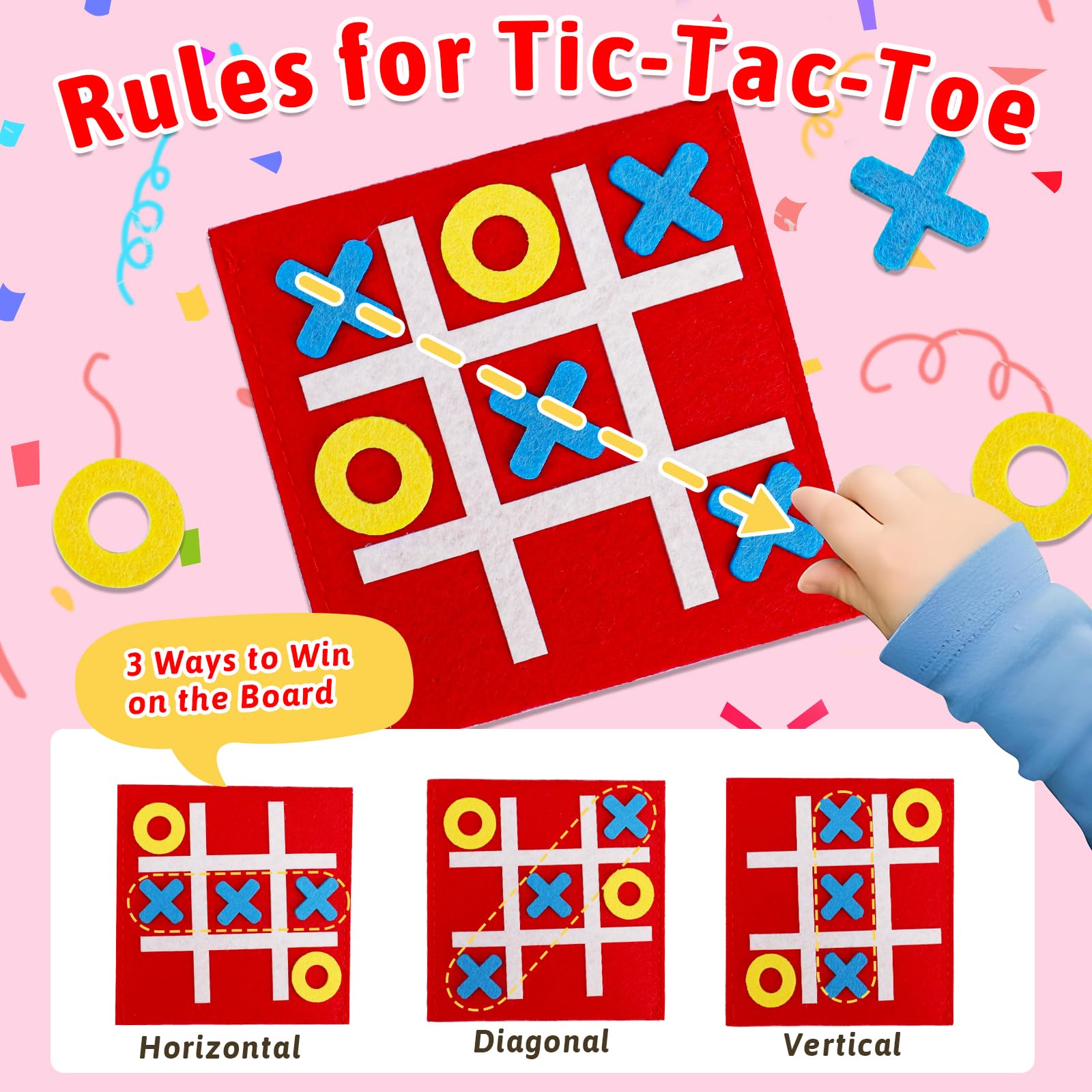 AugToy 24-Pack Valentines Tic Tac Toe Cards for Kids – Classroom Party Favors
