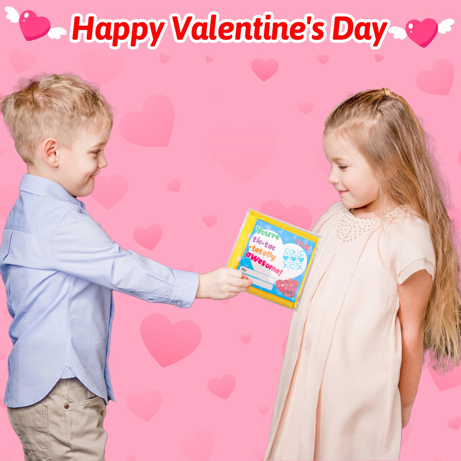AugToy 24-Pack Valentines Tic Tac Toe Cards for Kids – Classroom Party Favors