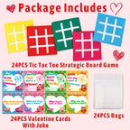 AugToy 24-Pack Valentines Tic Tac Toe Cards for Kids – Classroom Party Favors
