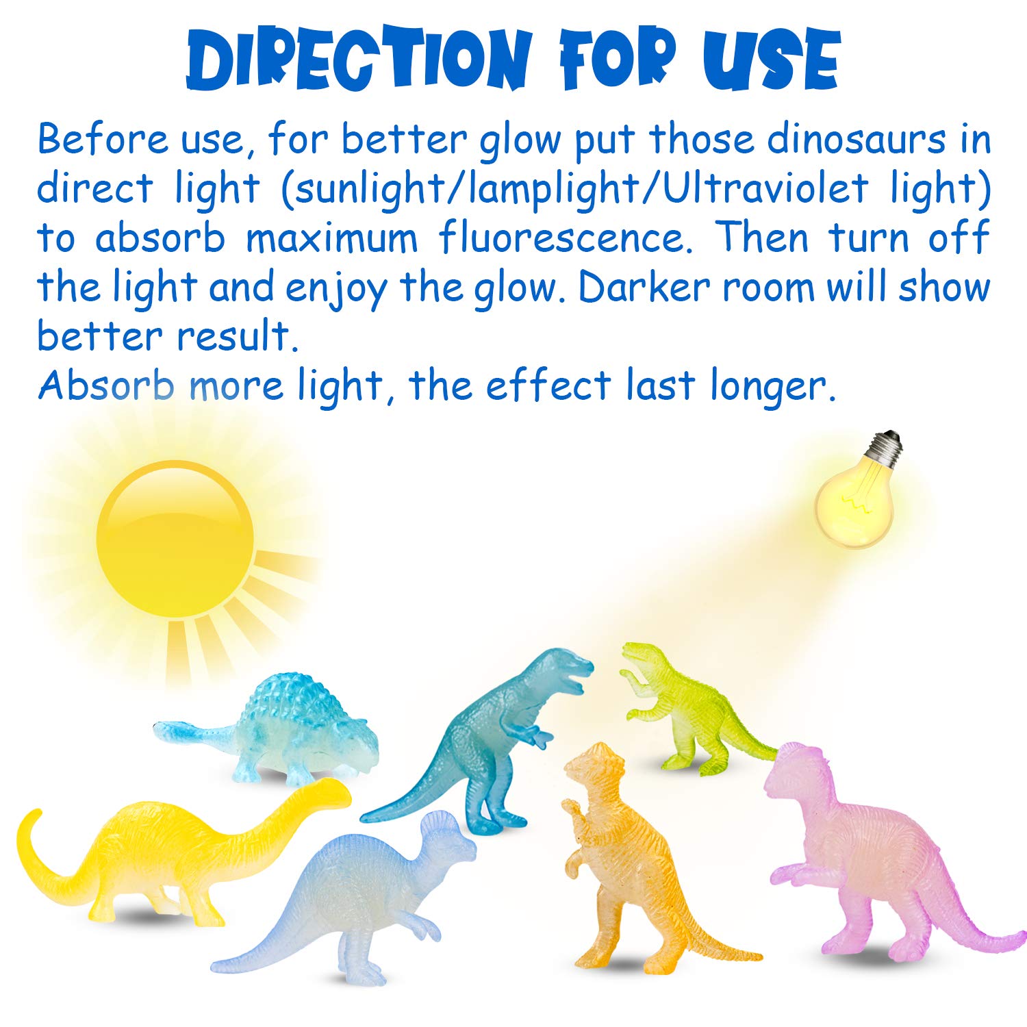 AugToy 48Pcs Glow-in-Dark Mini Dinosaurs - Party Favors, Cupcake Toppers & Classroom Prizes