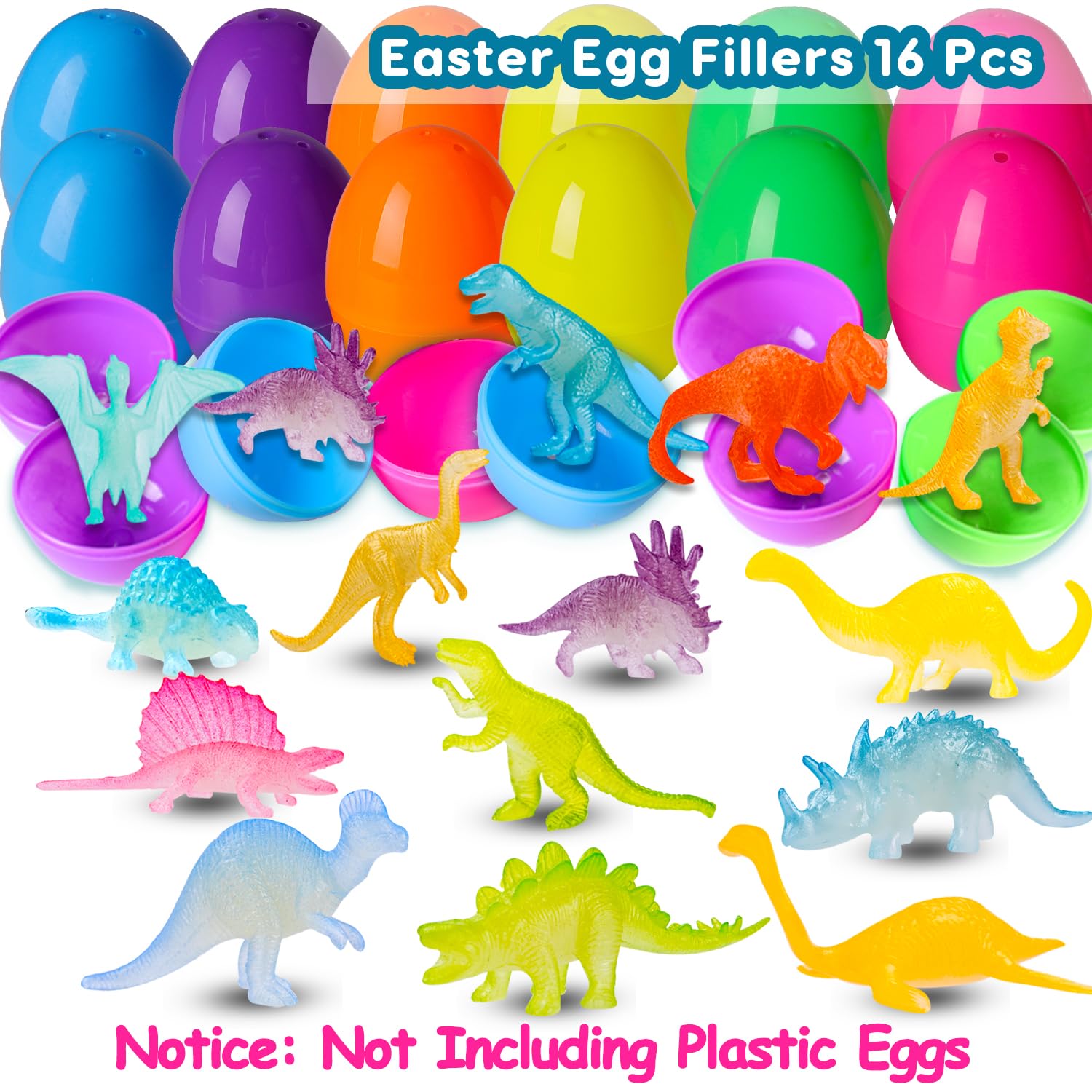 AugToy 48Pcs Glow-in-Dark Mini Dinosaurs - Party Favors, Cupcake Toppers & Classroom Prizes