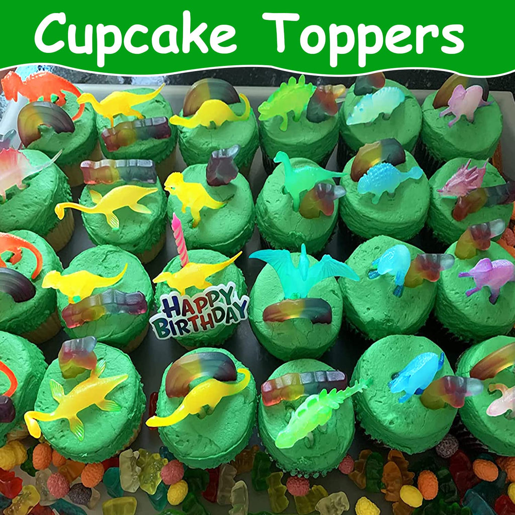 AugToy 48Pcs Glow-in-Dark Mini Dinosaurs - Party Favors, Cupcake Toppers & Classroom Prizes