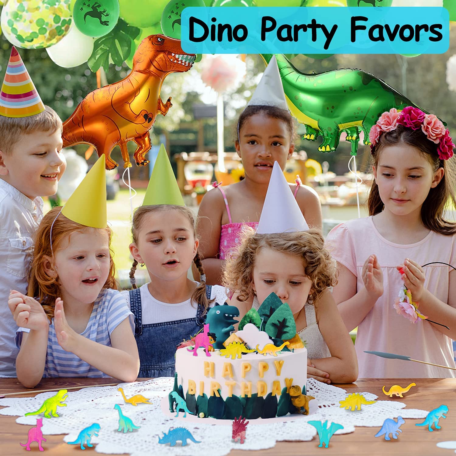AugToy 48Pcs Glow-in-Dark Mini Dinosaurs - Party Favors, Cupcake Toppers & Classroom Prizes