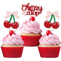 Aukolass 24 Pack Cherry Glitter Cupcake Toppers – Baby Shower & Bridal Decor