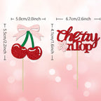 Aukolass 24 Pack Cherry Glitter Cupcake Toppers – Baby Shower & Bridal Decor