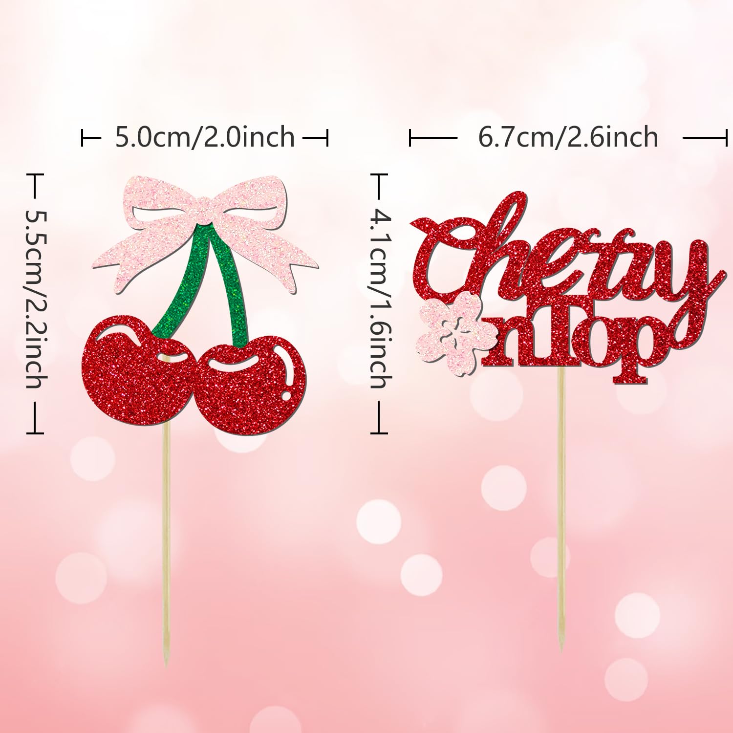 Aukolass 24 Pack Cherry Glitter Cupcake Toppers – Baby Shower & Bridal Decor