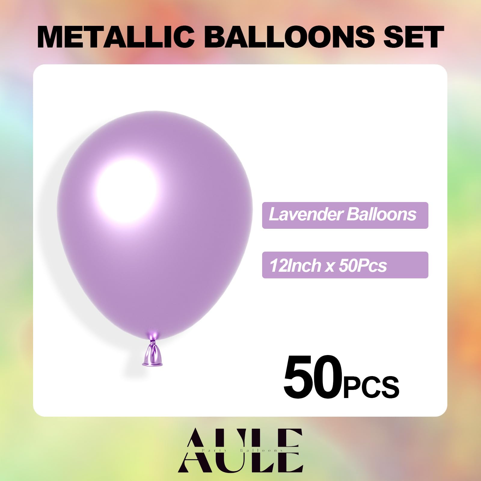 AULE Metallic Light Purple Latex Balloons — 50 Pcs, 12-Inch Chrome Lavender for Party Decor