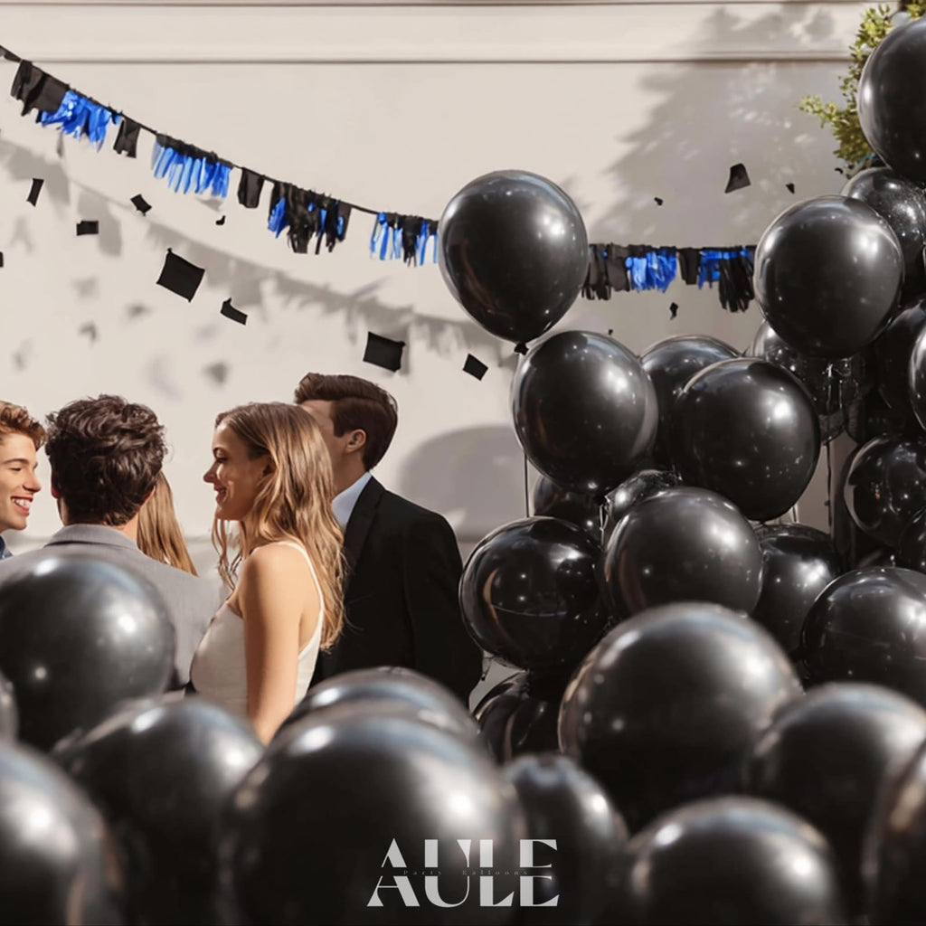 AULE Black Metallic Balloons 12-inch, 50 Pcs – Chrome Latex Party Decor