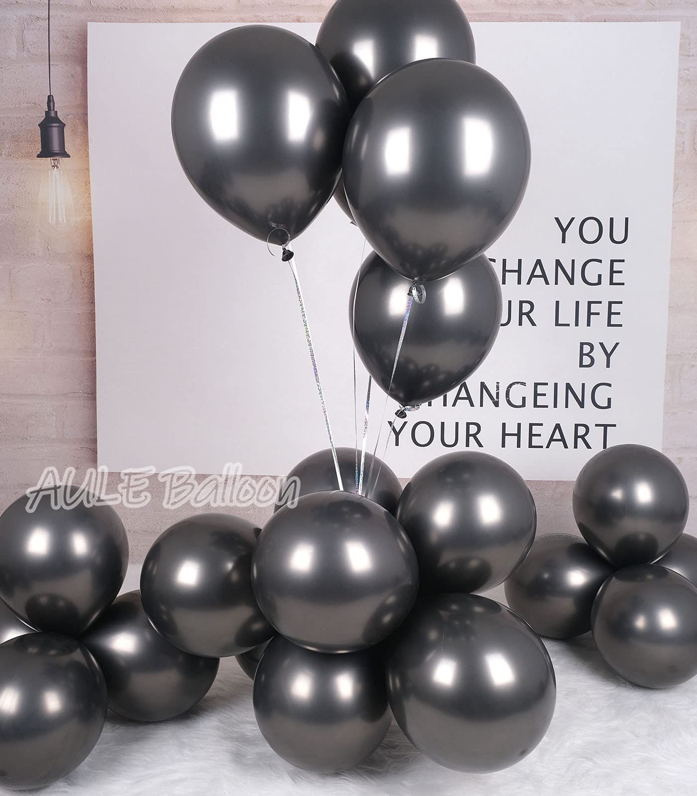 AULE Black Metallic Balloons 12-inch, 50 Pcs – Chrome Latex Party Decor
