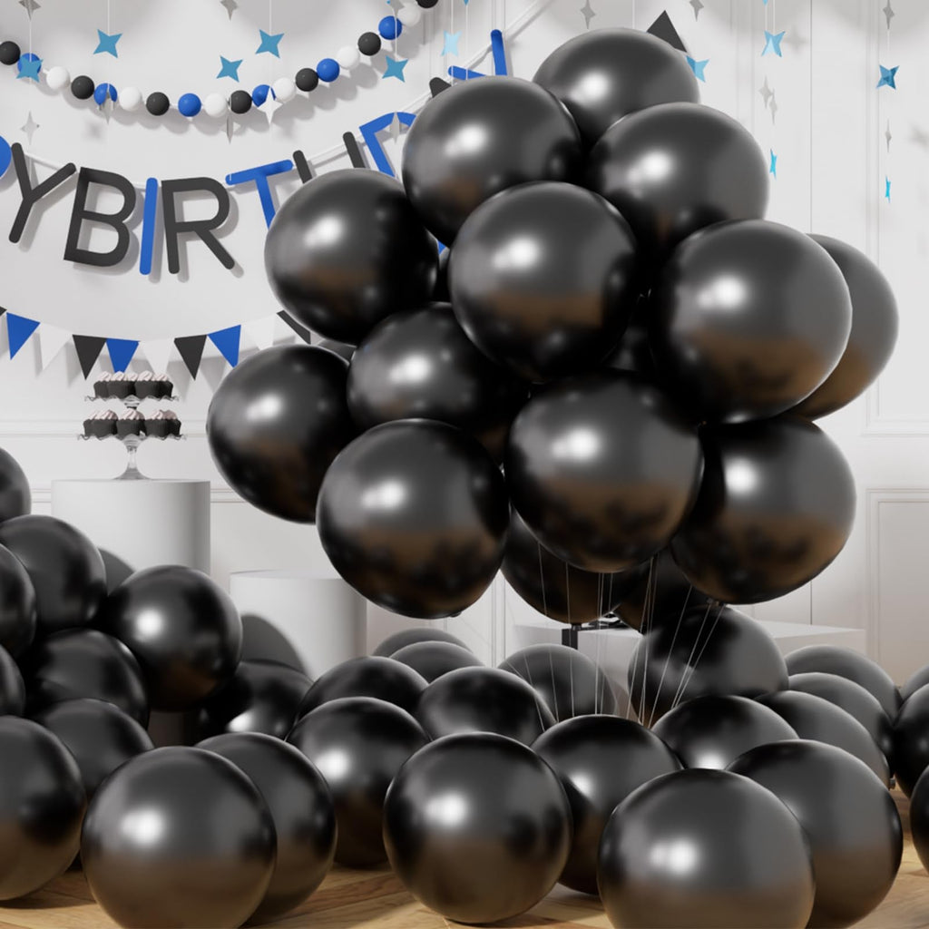 AULE Black Metallic Balloons 12-inch, 50 Pcs – Chrome Latex Party Decor