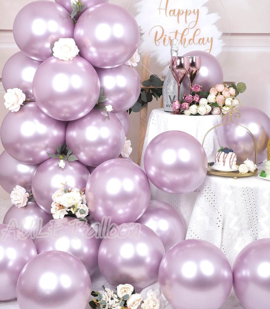 AULE Metallic Light Purple Latex Balloons — 50 Pcs, 12-Inch Chrome Lavender for Party Decor