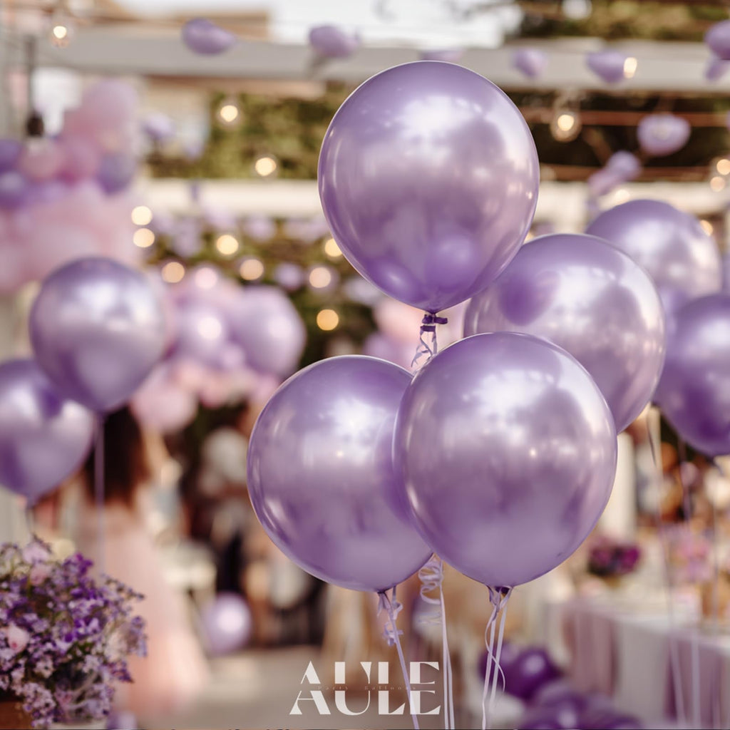 AULE Metallic Light Purple Latex Balloons — 50 Pcs, 12-Inch Chrome Lavender for Party Decor