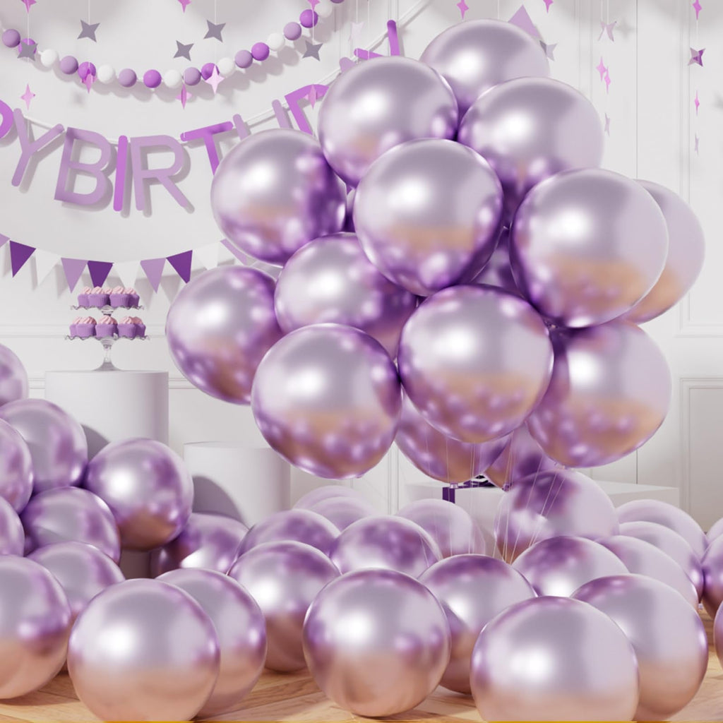 AULE Metallic Light Purple Latex Balloons — 50 Pcs, 12-Inch Chrome Lavender for Party Decor