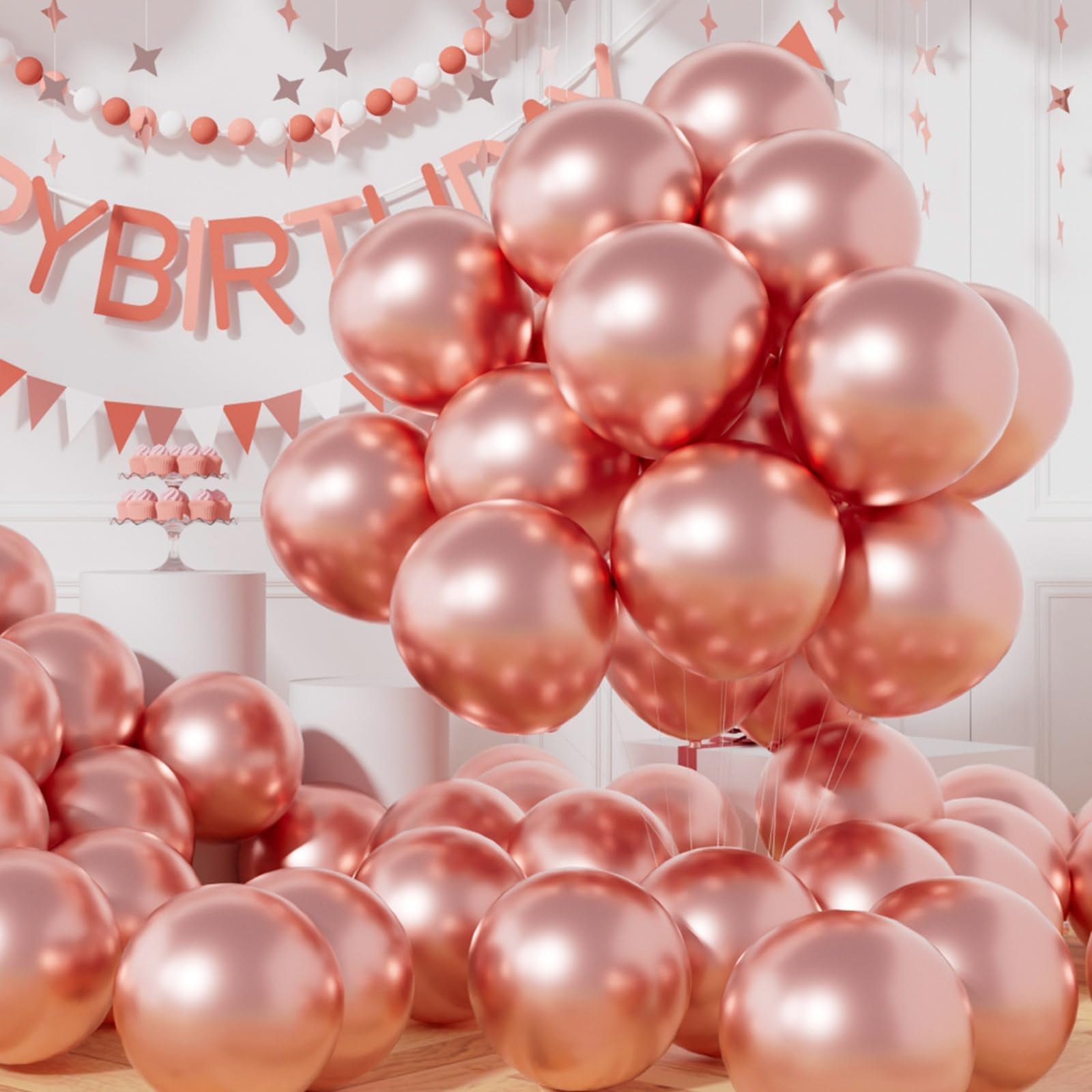 AULE Party Balloons 50 Pcs - 12in Rose Gold Metallic Chrome Latex Balloons for Weddings, Birthdays & Celebrations