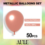 AULE Party Balloons 50 Pcs - 12in Rose Gold Metallic Chrome Latex Balloons for Weddings, Birthdays & Celebrations
