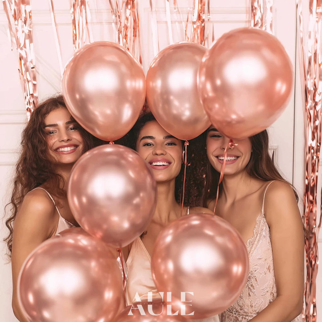 AULE Party Balloons 50 Pcs - 12in Rose Gold Metallic Chrome Latex Balloons for Weddings, Birthdays & Celebrations