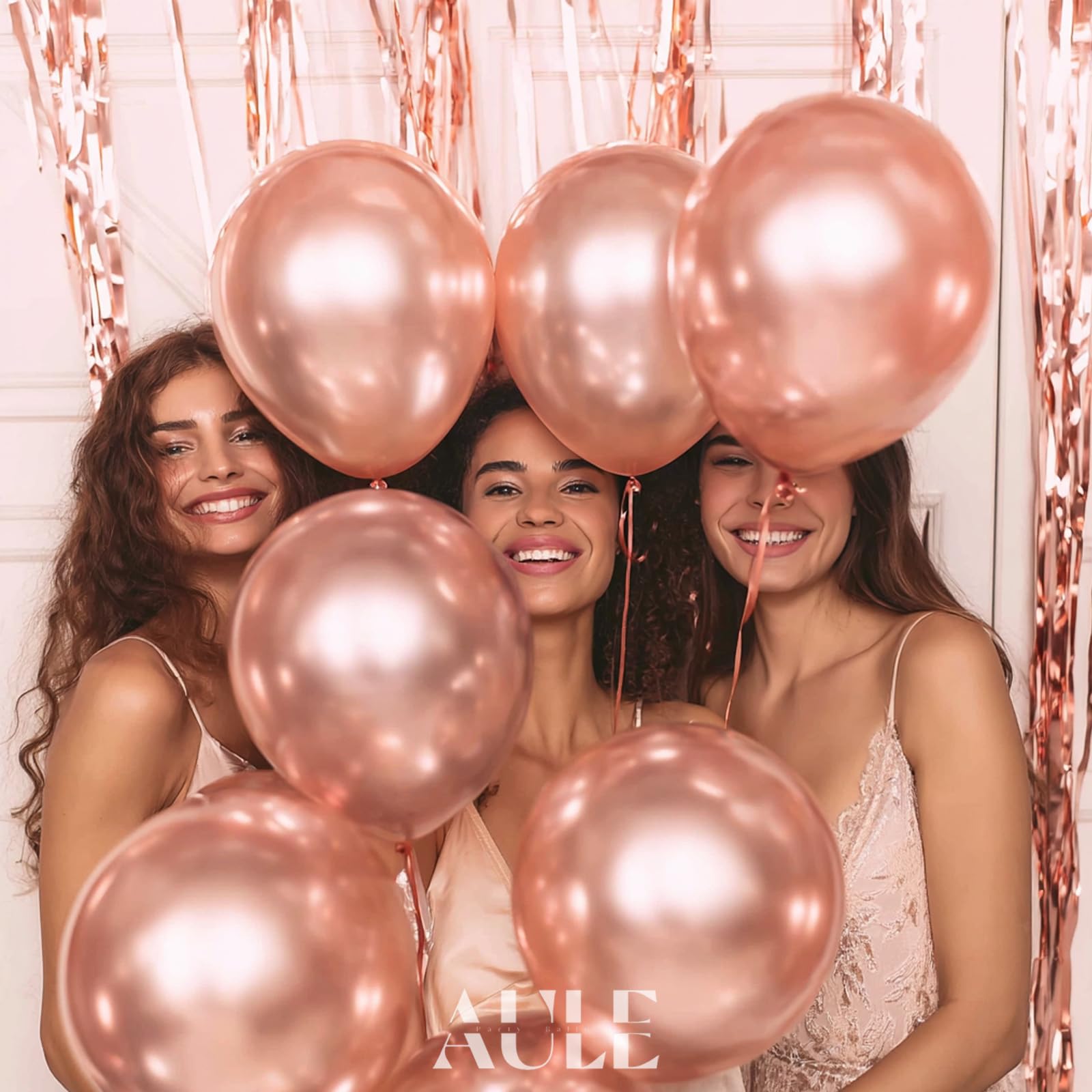 AULE Party Balloons 50 Pcs - 12in Rose Gold Metallic Chrome Latex Balloons for Weddings, Birthdays & Celebrations