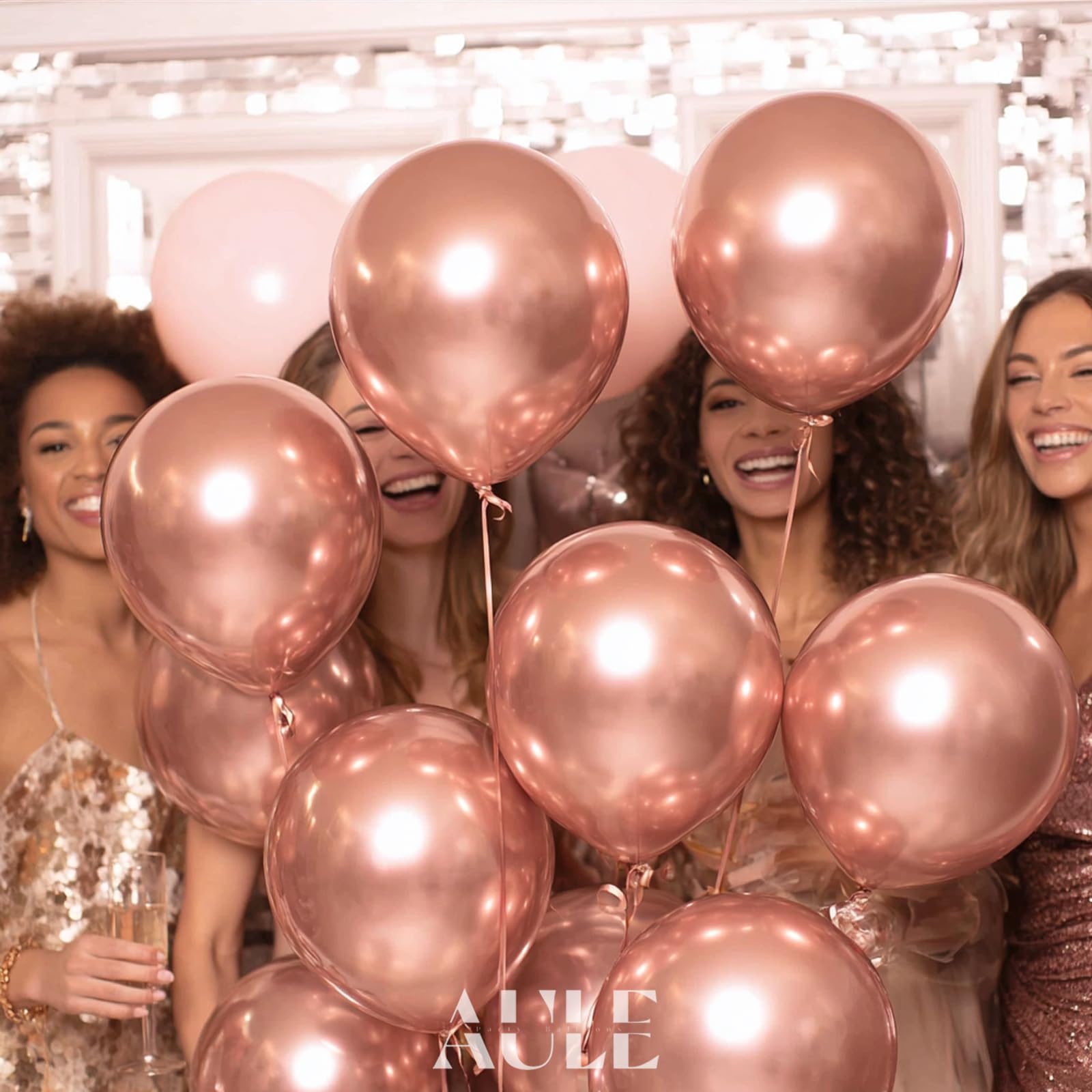 AULE Party Balloons 50 Pcs - 12in Rose Gold Metallic Chrome Latex Balloons for Weddings, Birthdays & Celebrations