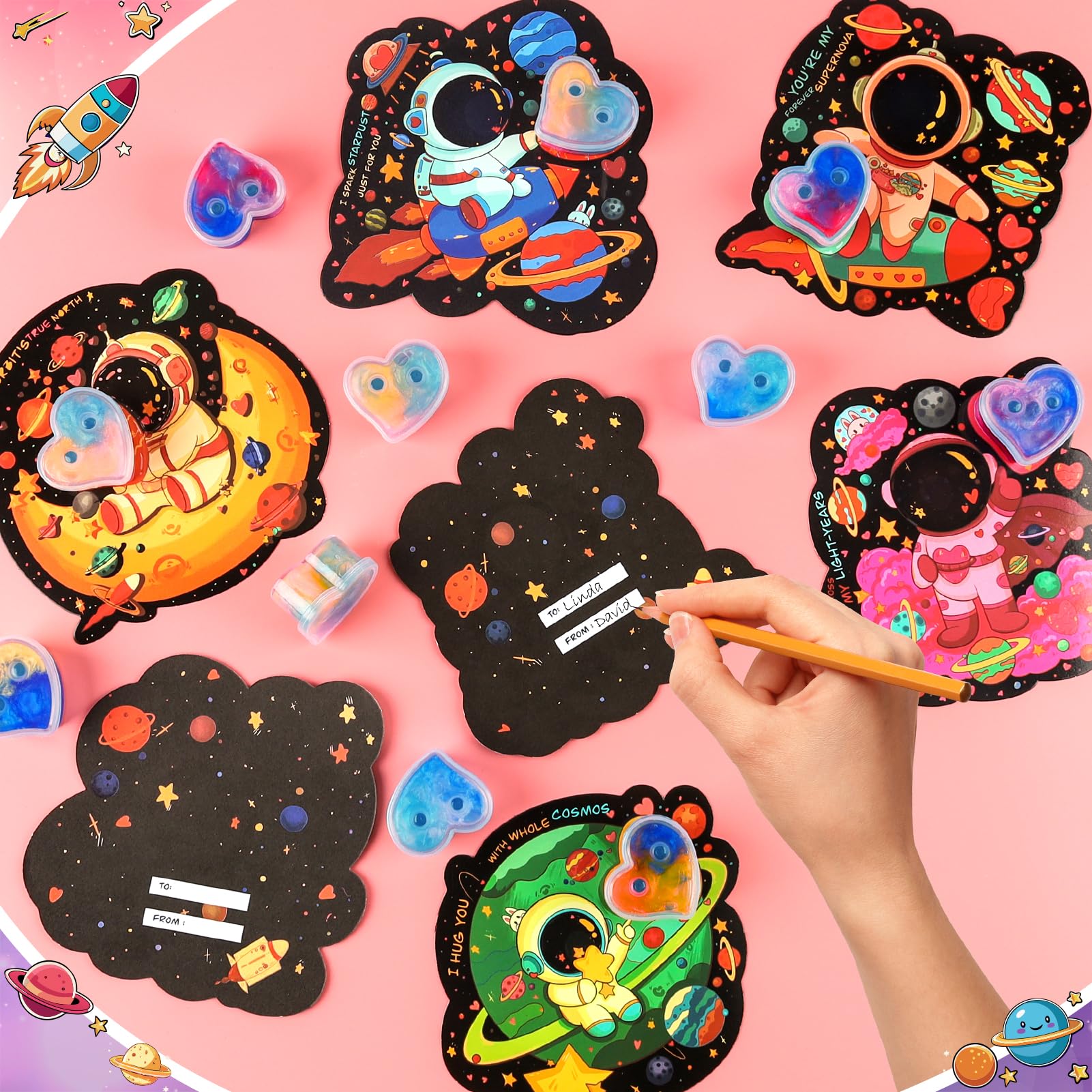 Aurdox 28-Pack Galaxy Slime Valentines Classroom Gifts – Non-Candy Cards & Party Favors