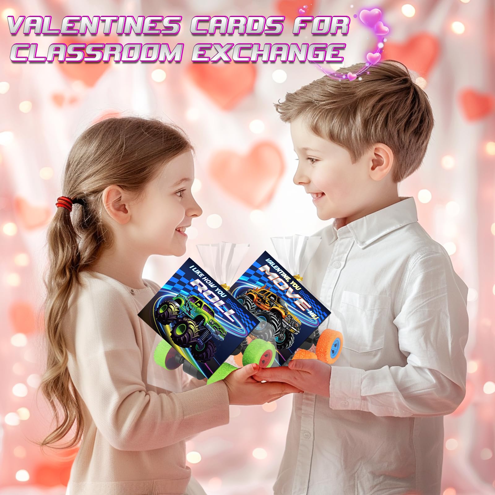 AuroTops Valentines Day Monster Trucks & Cards — 24-Pack Kids Party Favors