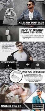 Authentic Personalised PAIR US Military Embossed Stainless Steel Dog Tags Set - 1975 To Present Day