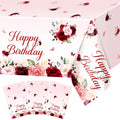 Avezano 3-Pcs Burgundy Floral Birthday Tablecloths 108x54 – Disposable Party Table Covers