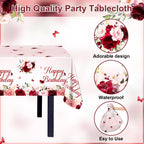 Avezano 3-Pcs Burgundy Floral Birthday Tablecloths 108x54 – Disposable Party Table Covers