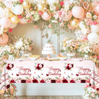 Avezano 3-Pcs Burgundy Floral Birthday Tablecloths 108x54 – Disposable Party Table Covers