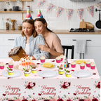 Avezano 3-Pcs Burgundy Floral Birthday Tablecloths 108x54 – Disposable Party Table Covers